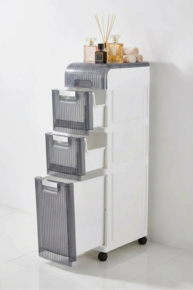 Tekerlekli 3 Çekmeceli Dekoratif Dolap Beyaz, 20 cm × 37.5 cm × 92.5 cm